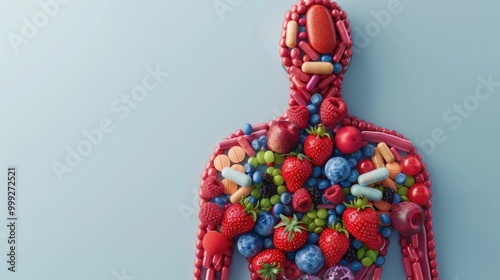 Conceptual depicting the diverse antioxidant rich nutrients that work synergistically to support the body s natural defenses metabolism and overall health and well being photo