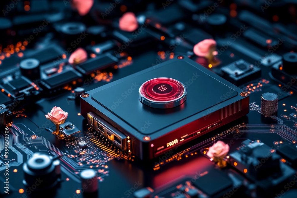 Obraz premium Encrypted hard drives and virtual private network (VPN) tools, ensuring anonymity and data protection, shown in a high-tech hacking environment
