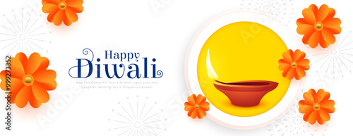 decorative happy diwali greeting banner with diya