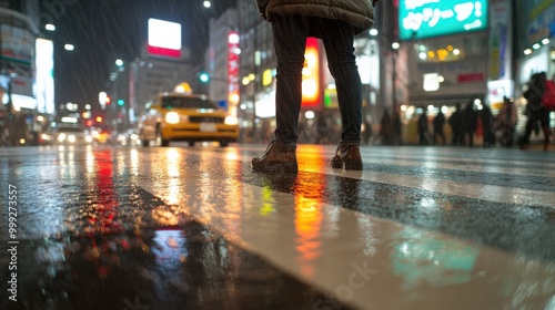 Wallpaper Mural 東京の雨の夜 – 反射と交通量の多い都市の街路風景 Torontodigital.ca