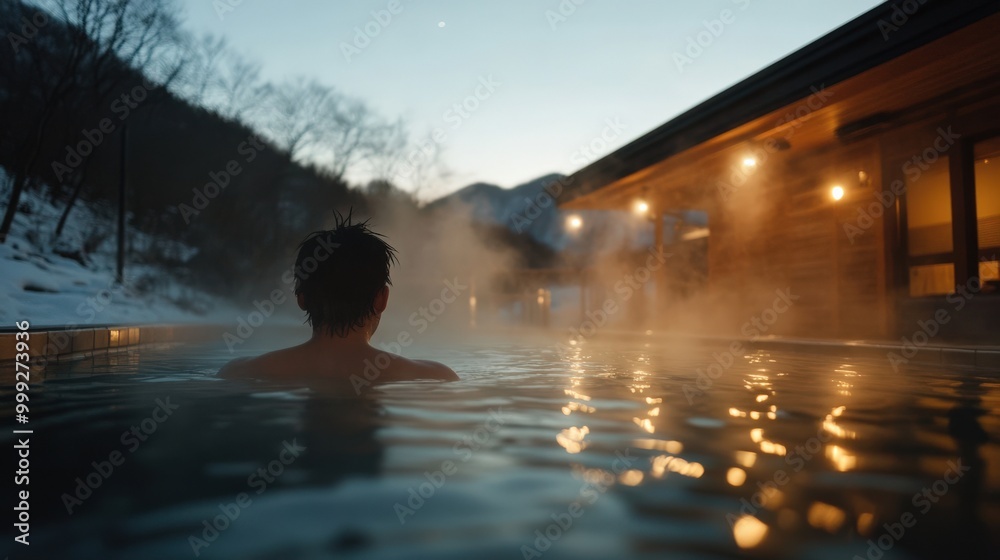 日本の雪山での静かな夜の温泉体験 - リラックスや休息に最適です 日本の雪山での静かな夜の温泉体験 - リラックスや休息に最適です