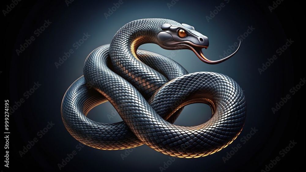 Obraz premium Sleek, coiled snake forms the shape of a stylized company logo, blending deadly precision with corporate sophistication against a dark, moody, gradient background.