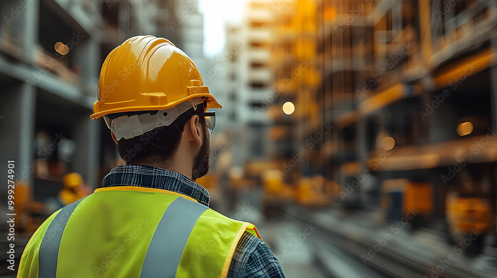 Construction Worker Looking at the Future Building Site Construction Worker Looking at the Future Building Site