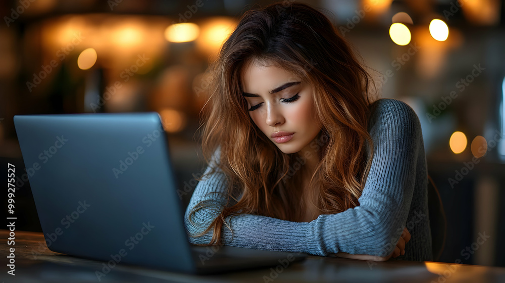 Woman Working on Laptop in Cozy Cafe Setting Woman Working on Laptop in Cozy Cafe Setting