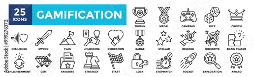Gamification icon collection set. Containing design technology, gamification, education, strategy