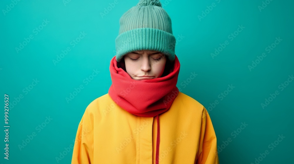 Bundled Up Person Feeling Sad and Pensive in Cold Weather