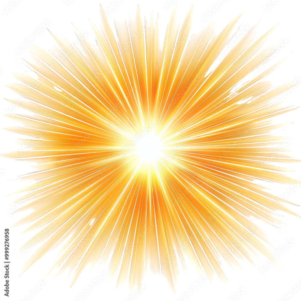 Bright explosion graphic with golden rays, white isolate background Bright explosion graphic with golden rays, white isolate background