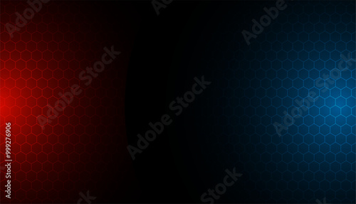 hexagonal pattern on dark background with red blue glowing lights