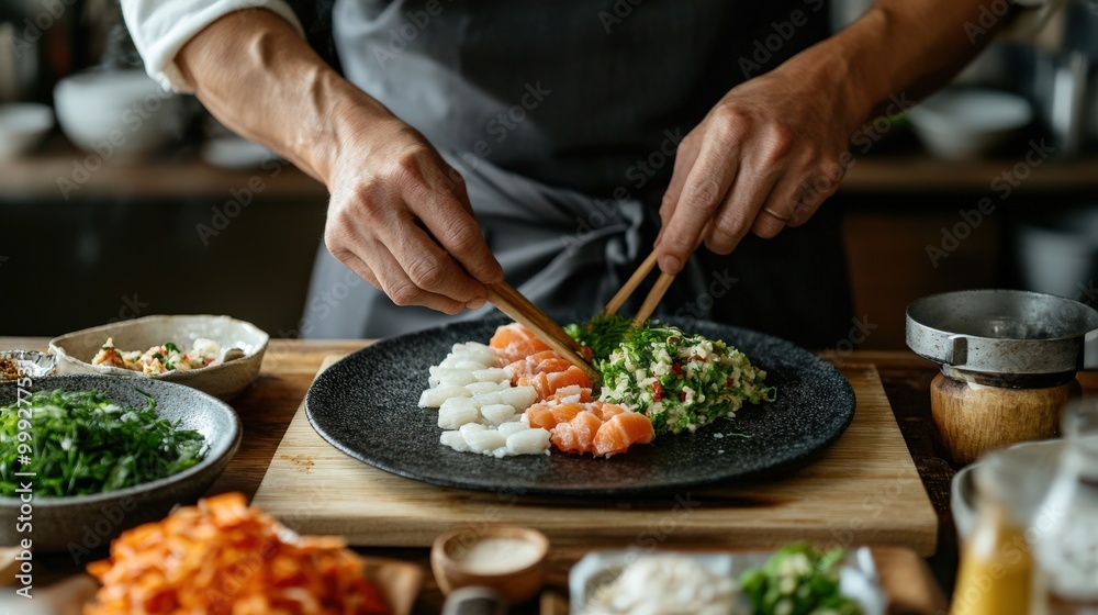 日本の料理の芸術:春の美食のための伝統的な和食のプレゼンテーション 日本の料理の芸術:春の美食のための伝統的な和食のプレゼンテーション