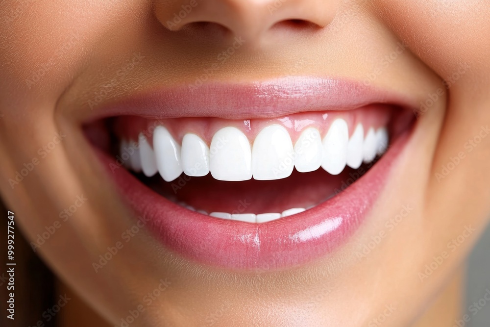 Patient smiling with newly whitened teeth, showcasing the results of a professional teeth-whitening procedure in a dental clinic Patient smiling with newly whitened teeth, showcasing the results of a professional teeth-whitening procedure in a dental clinic