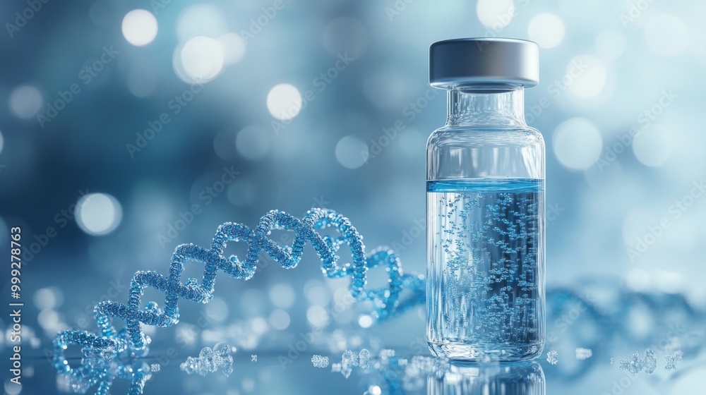 DNA Strand in a Vial with Blue Background DNA Strand in a Vial with Blue Background