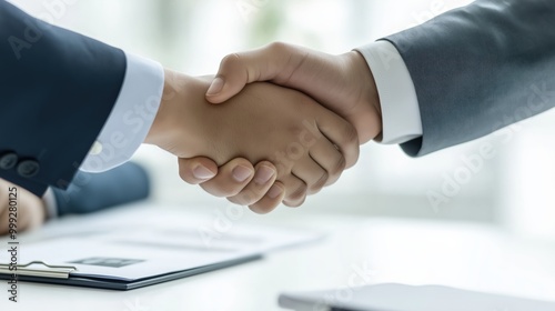 Businessmen shaking hands on an office background