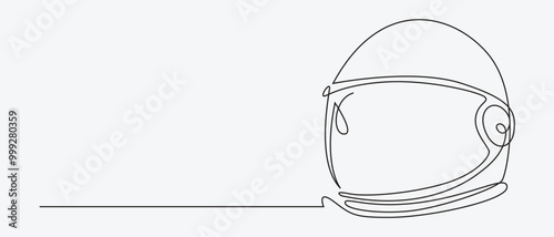 Continuous one line drawing of astronaut helmet. Science, space concept. Editable stroke vector.