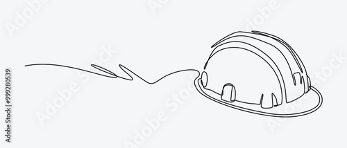 Continuous one line drawing of safety helmet. Industry, engineering, protection concept. Editable stroke vector.