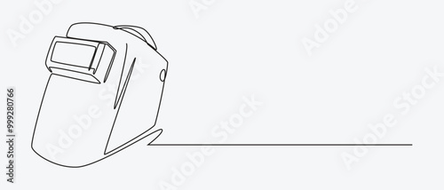 Continuous one line drawing of welding mask. Industry, protection concept. Editable stroke vector.