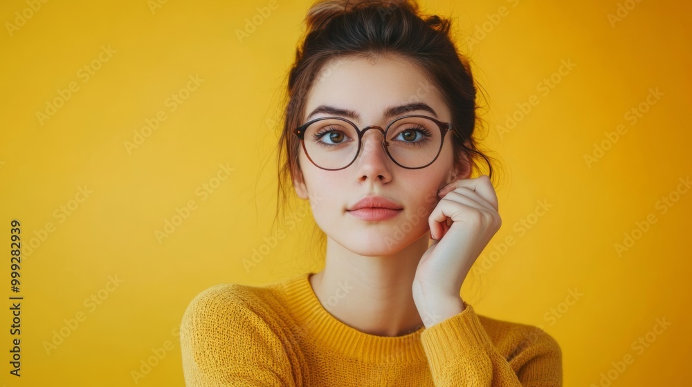 Thoughtful Young Woman in Yellow Sweater Gazing Pensively Thoughtful Young Woman in Yellow Sweater Gazing Pensively