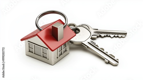 3D render of house and keys on a white background photo