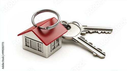 3D render of house and keys on a white background