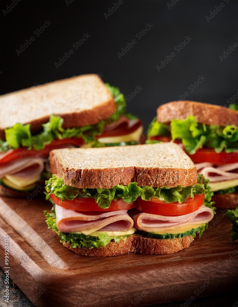 Flavorful lunch sandwiches with depth of field showcasing fresh bread and creative fillings Flavorful lunch sandwiches with depth of field showcasing fresh bread and creative fillings