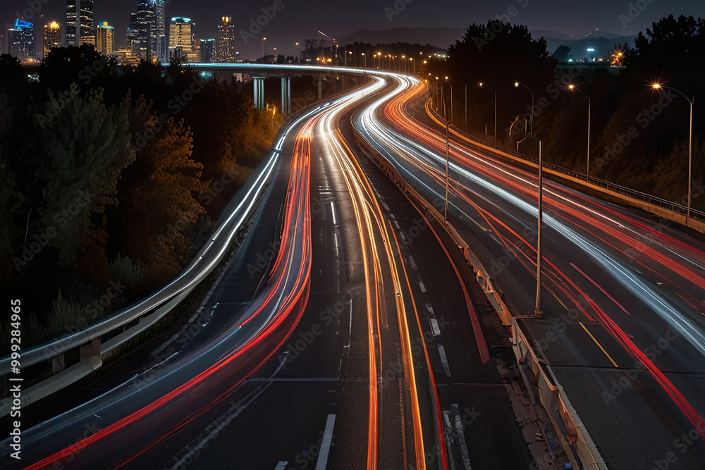 Dynamic Night Scene of a Highway with Long-Exposure Light Trails Dynamic Night Scene of a Highway with Long-Exposure Light Trails