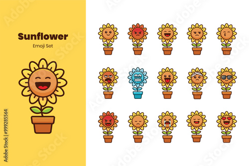 Cute sun flower cartoon emoji set