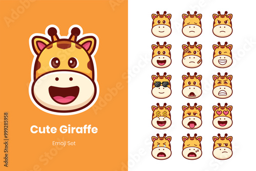 Cute giraffe cartoon emoji set