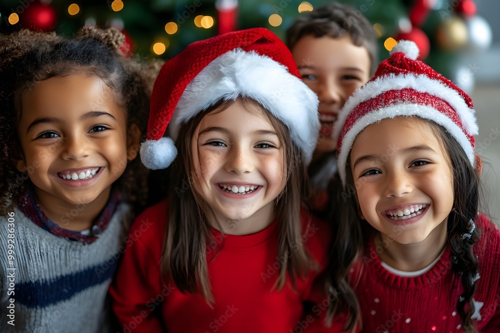 Multicultural group of happy kids at christmas Multicultural group of happy kids at christmas