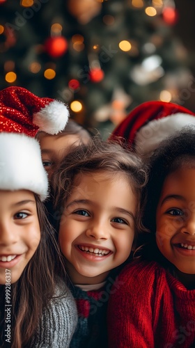 Multicultural group of happy kids at christmas 