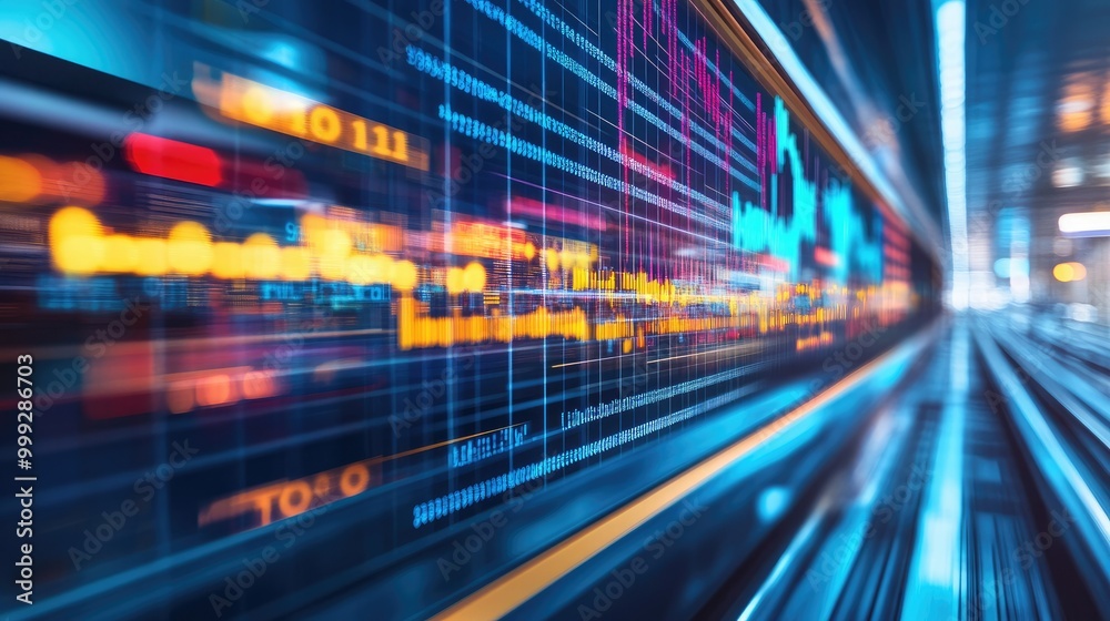 A modern business environment with fast-flowing charts and data, symbolizing the agility required in today dynamic markets A modern business environment with fast-flowing charts and data, symbolizing the agility required in today dynamic markets