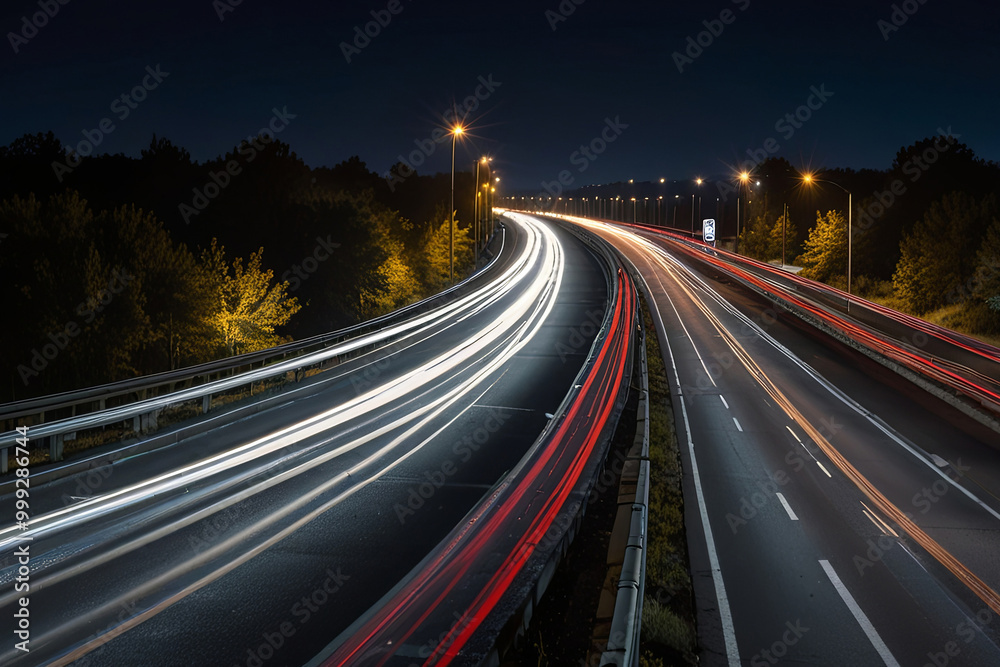 Dynamic Night Scene of a Highway with Long-Exposure Light Trails Dynamic Night Scene of a Highway with Long-Exposure Light Trails