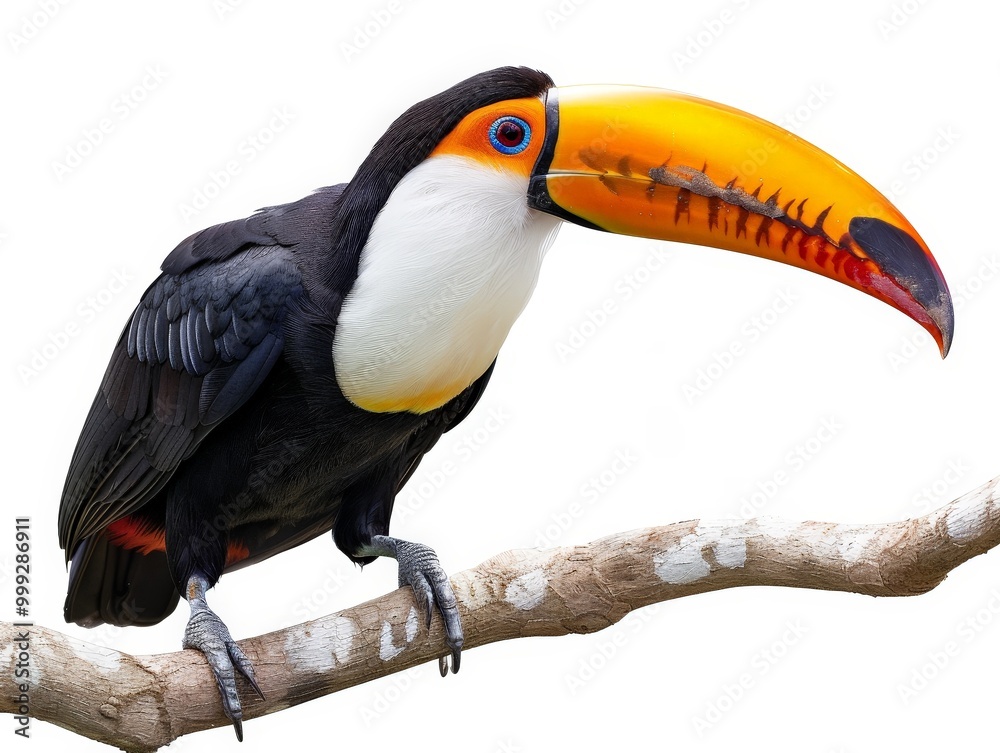 A toucan perched on a branch with a vibrant beak A toucan perched on a branch with a vibrant beak