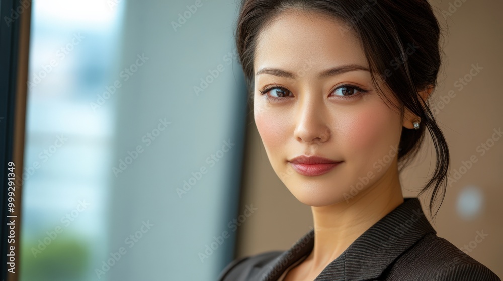 Obraz premium テーラードスーツを着た日本人ビジネスウーマン – 企業向けプロフェッショナルポートレート