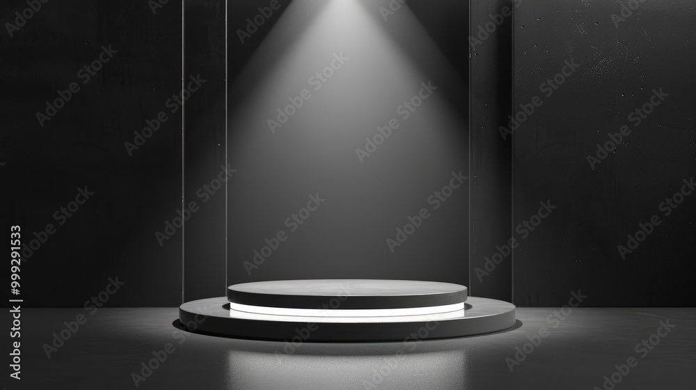 Illuminated Circular Platform on Black Background Illuminated Circular Platform on Black Background