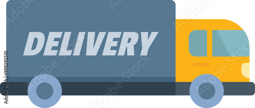 Simple flat illustration of a delivery truck delivering packages as part of a fast shipping service