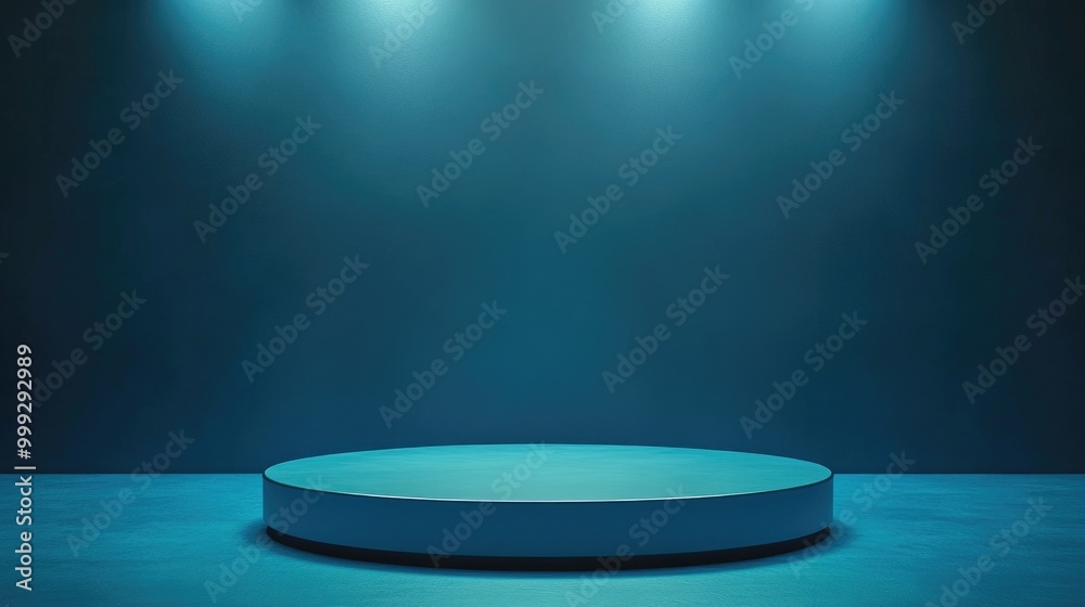 A Circular Platform Illuminated by Three Spotlights Against a Blue Background A Circular Platform Illuminated by Three Spotlights Against a Blue Background
