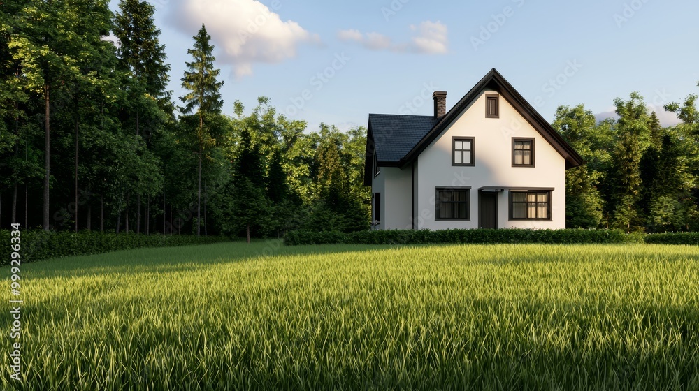 A serene house surrounded by lush greenery under a clear sky, embodying tranquility and natural beauty. A serene house surrounded by lush greenery under a clear sky, embodying tranquility and natural beauty.