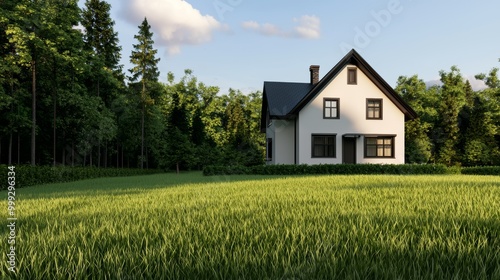 Wallpaper Mural A serene house surrounded by lush greenery under a clear sky, embodying tranquility and natural beauty. Torontodigital.ca