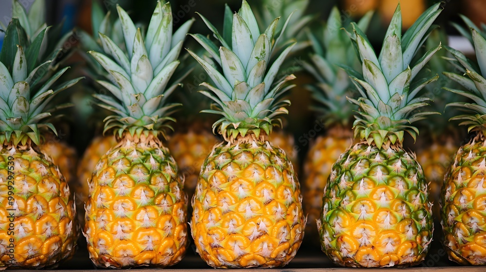 Photo shot of several pineapples tightly packed in a frame Photo shot of several pineapples tightly packed in a frame