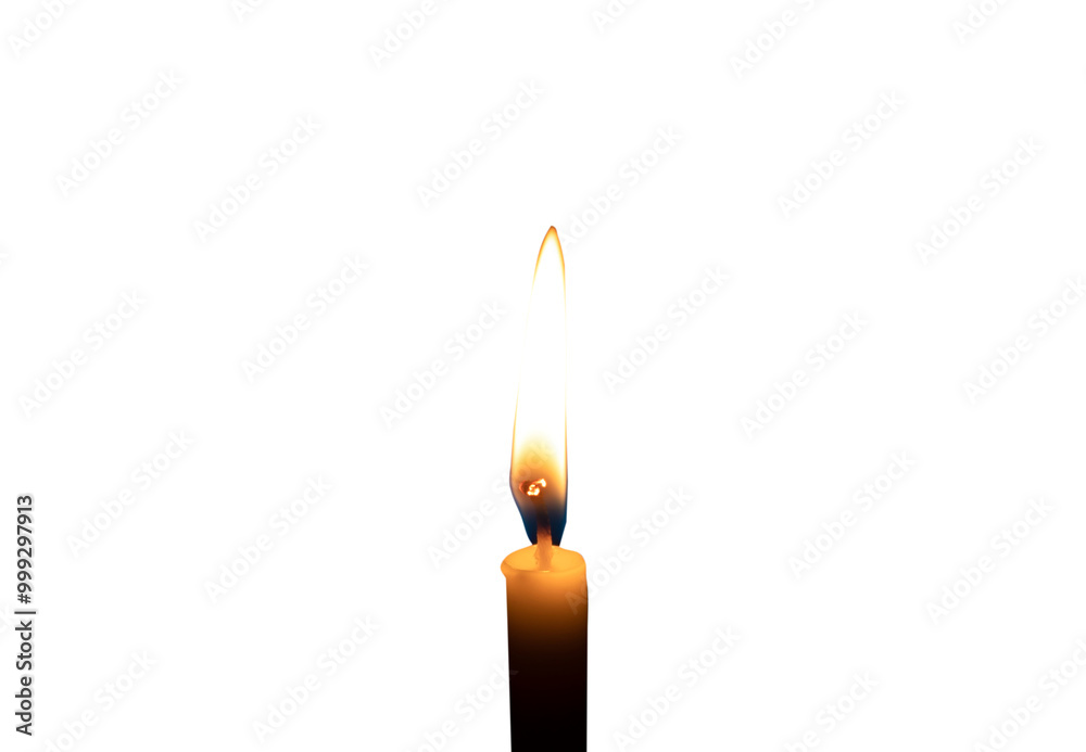 A single burning candle flame or light glowing on a small white candle isolated with clipping path in png file format A single burning candle flame or light glowing on a small white candle isolated with clipping path in png file format