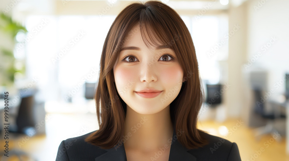 A confident young woman in a suit dazzles with a warm smile in a sleek office, embodying professionalism and charm. A confident young woman in a suit dazzles with a warm smile in a sleek office, embodying professionalism and charm.