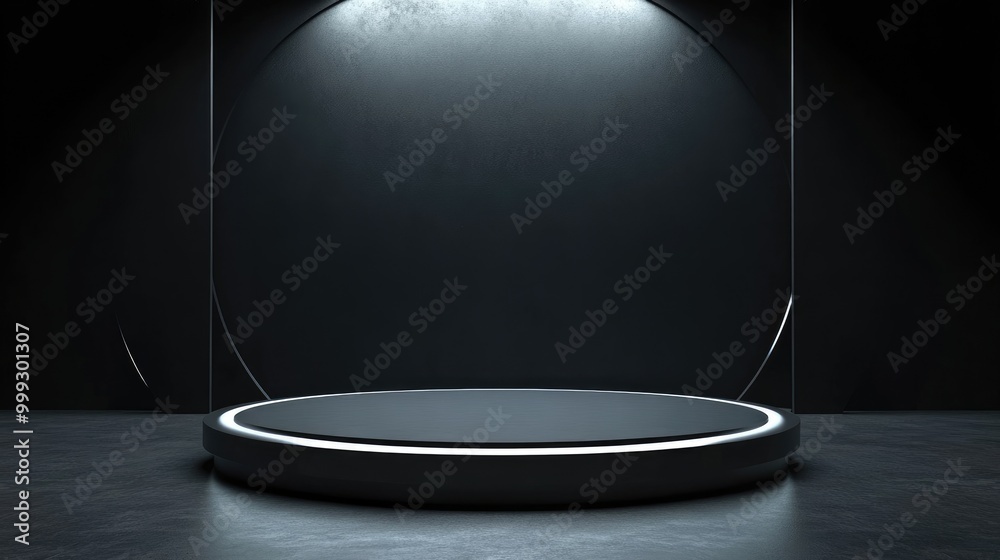 A Circular Platform with a Glowing Edge in a Dark Room A Circular Platform with a Glowing Edge in a Dark Room