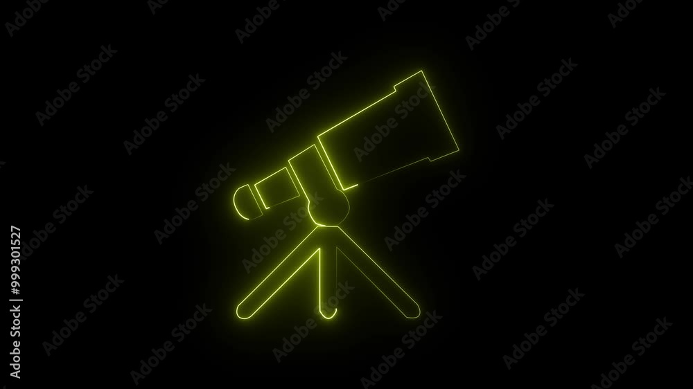 Bright telescope icon. neon line Bright telescope icon animation and black background . Bright telescope icon. neon line Bright telescope icon animation and black background .