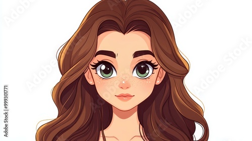 A simple illustration of a woman with brown hair, set against a clean white background, radiating tranquility.