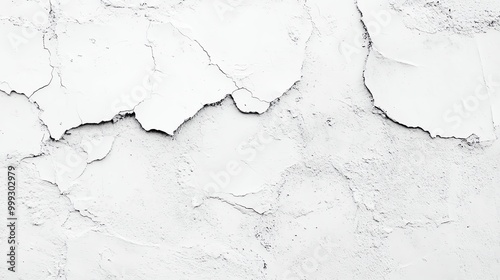 Textured white wall with cracks, perfect for backgrounds or design projects requiring a vintage or distressed look.