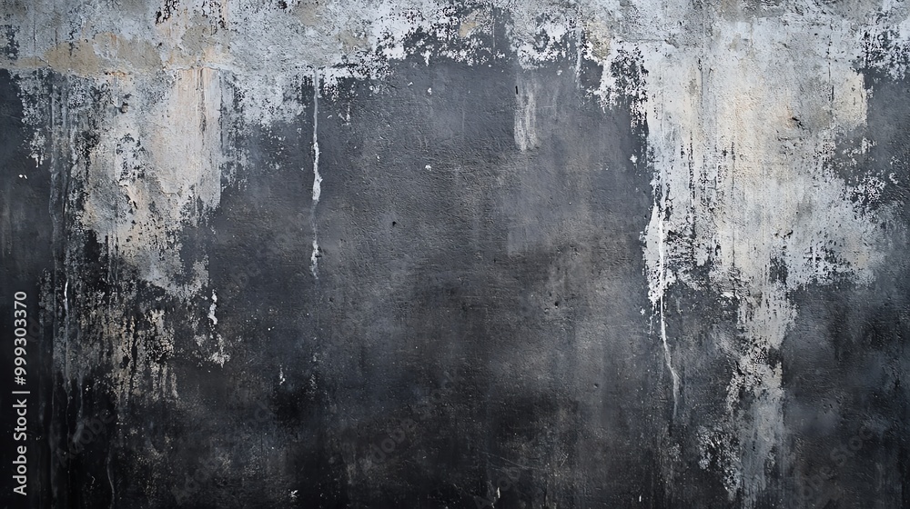 Fototapeta premium Weathered grey wall texture with peeling paint, perfect for background use in various design projects and presentations.