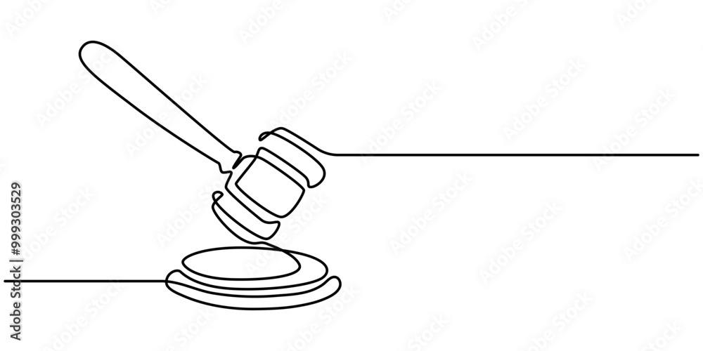 One continuous single line of judge hammer isolated on white background, Judge's gavel continuous one line drawing minimalism design isolated on white background, Judge's gavel icon line continuous One continuous single line of judge hammer isolated on white background, Judge's gavel continuous one line drawing minimalism design isolated on white background, Judge's gavel icon line continuous
