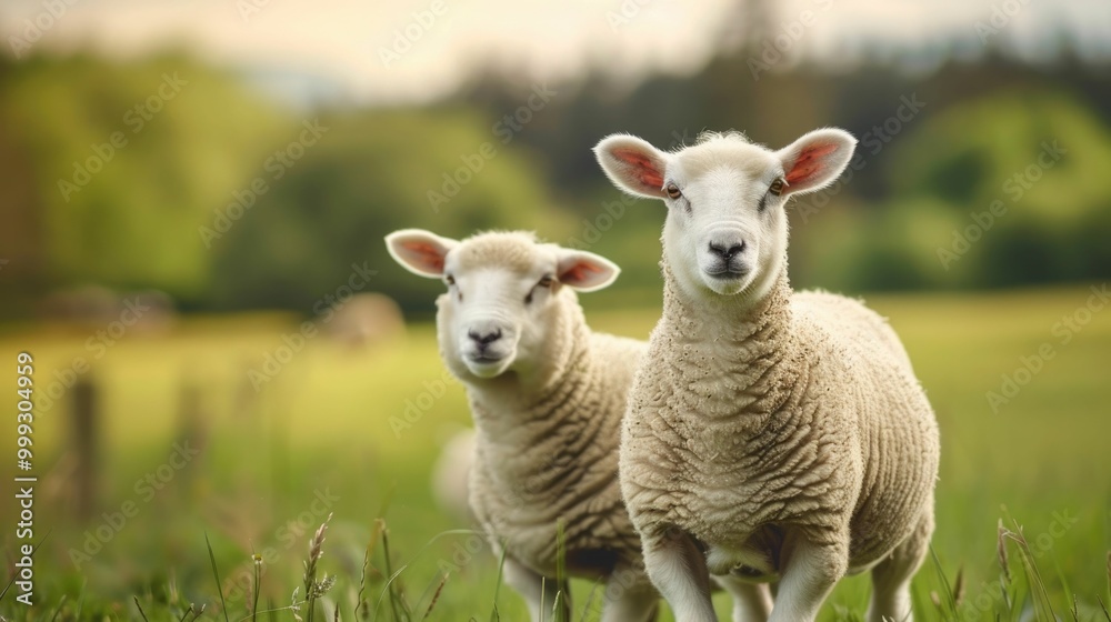 Peaceful and picturesque scene of a herd of sheep and lambs grazing in a lush verdant countryside field with a serene calming atmosphere Peaceful and picturesque scene of a herd of sheep and lambs grazing in a lush verdant countryside field with a serene calming atmosphere