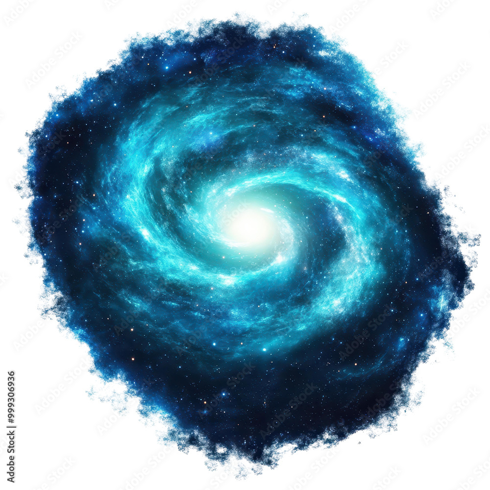 Fototapeta premium A stunning galaxy, showcasing vibrant colors and cosmic wonders, isolated against a clean white background for emphasis.