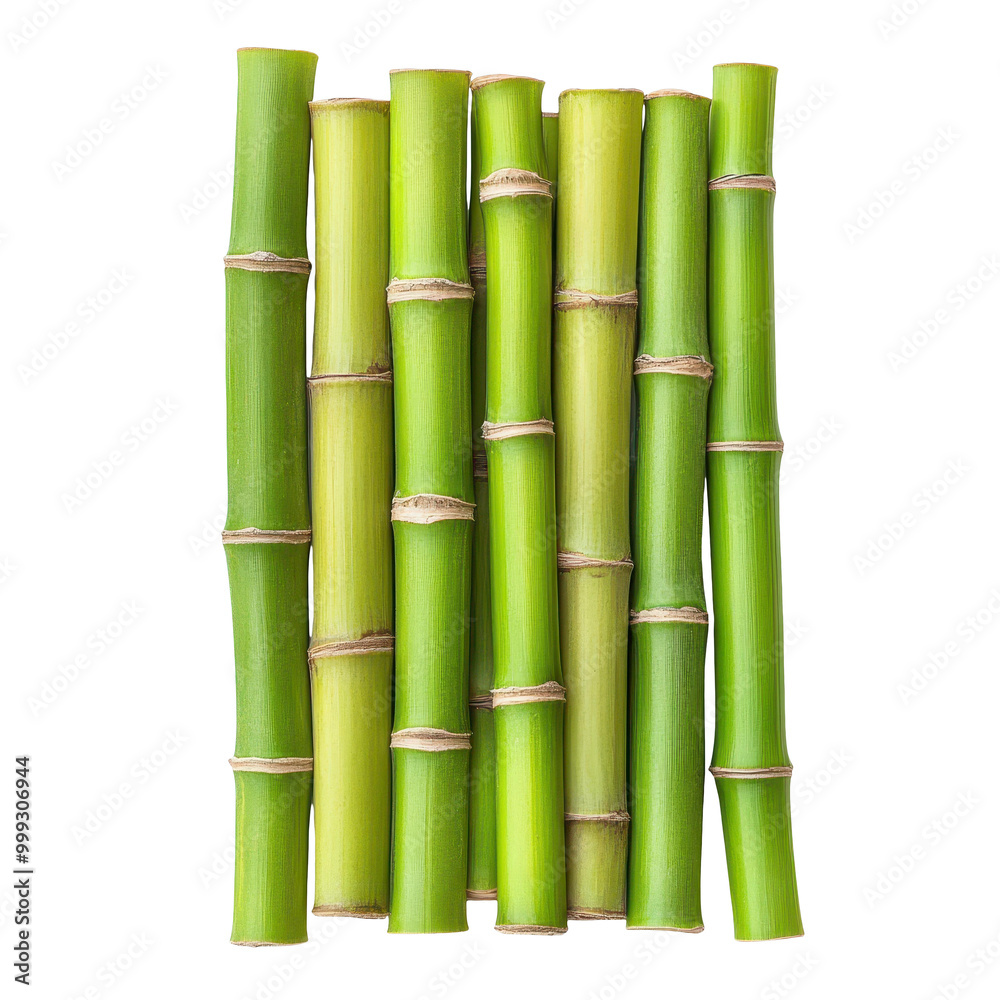 Fresh bamboo stalks stand tall, showcasing their vibrant green hues against a clean white backdrop. Fresh bamboo stalks stand tall, showcasing their vibrant green hues against a clean white backdrop.