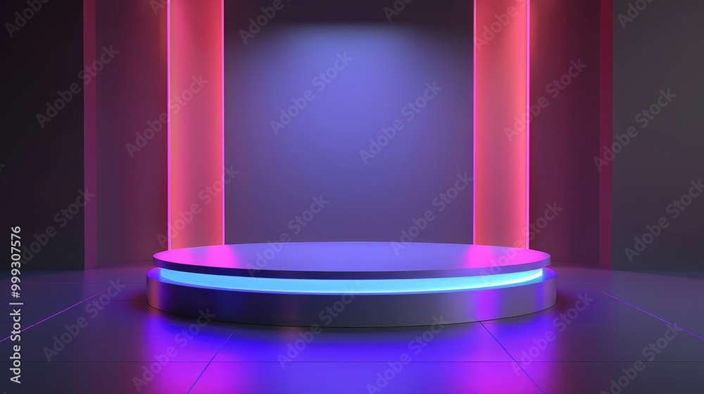 A Circular Platform with Neon Lights in a Minimalist Setting A Circular Platform with Neon Lights in a Minimalist Setting